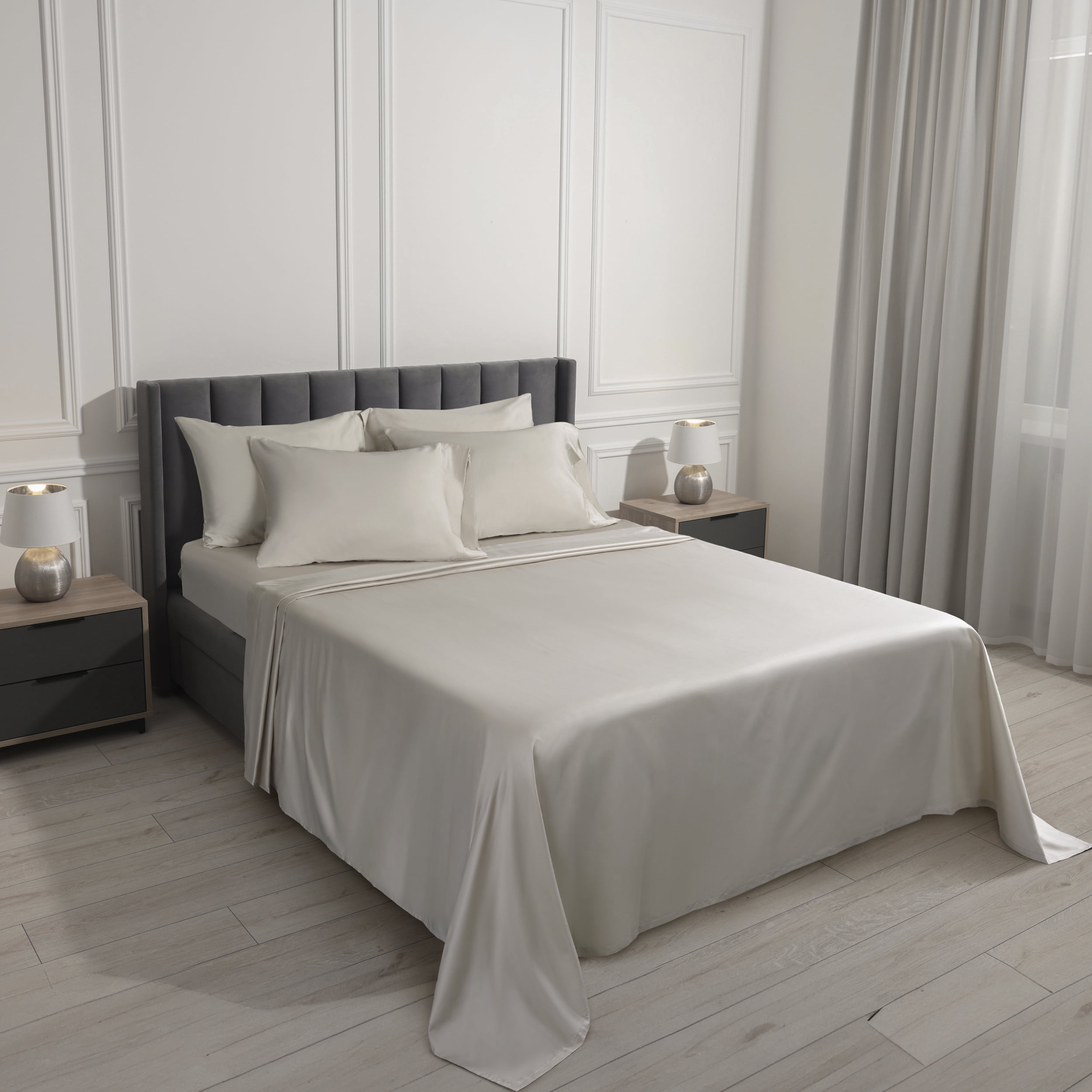 Serta 6-Piece 800 Thread Count Beige Cotton Rich Adult Bed Sheet Set, King - Deep Pocket
