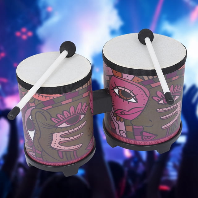 Tambor Bongos de percusión con 2 mazos Bongos tradicionales de madera tambor Bongo impreso