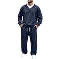 thumbnail image 6 of Everyday Wear Set Jerdar Men's Solid Color V Neck Sweatshirt Long Sleeve Pockets Sweatpants Set, 6 of 7