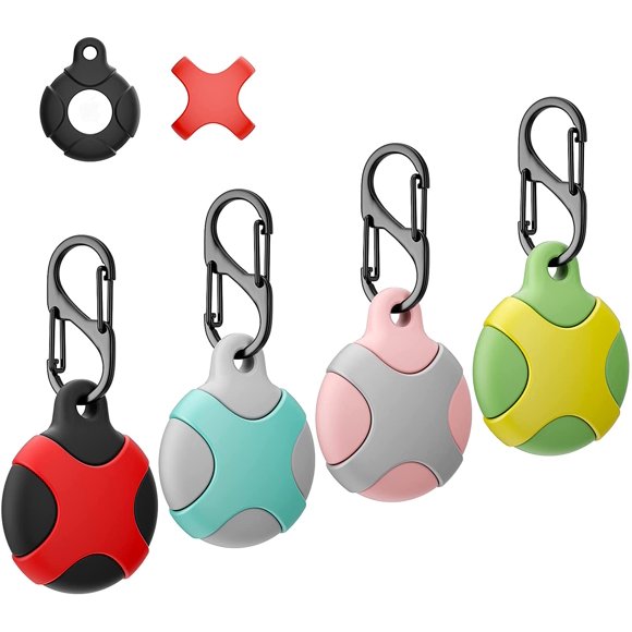 Ensemble de 4 Étuis en Silicone pour Apple AirTag avec Anneau Porte-Clés, Meokkaebi Étui de Traqueur Imperméable et Anti-Rayures Compatible avec AirTags 2021 pour Animaux, Clés, Bagages, Sacs à Dos (Couleurs Multiples)