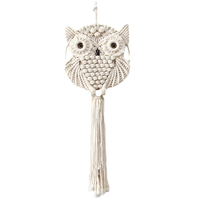 Colgante de pared de macramé con forma de búho, adorno bohemio hecho a mano, decoración para el hogar, oficina, sala de estar, dormitorio, guardería, manualidades