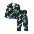 thumbnail image 1 of Balery Funny Spaceships Conjunto de Pijama con Estampado para Mujer, Conjunto de Dos Piezas con Manga Larga, Ropa de Dormir Suave con Bolsillos, Pijamas Cómodos-Small, 1 of 7