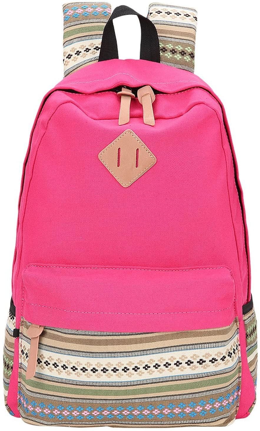 Hot Pink Canvas School Bag Backpack Girls, Hmxpls Bohemia Boho Style
