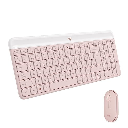 Logitech MK470 Combo Teclado y Mouse Inalámbricos para Windows, Receptor USB 2.4 GHz, 12 Teclas FN, Minimalista y Estilizado, para Windows 10,11 o Posterior, Funciona con Surface - Rosa