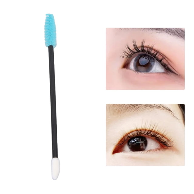 50 cepillos desechables para pestañas, doble extremo, desechables, para pestañas, extensiones de pestañas, cejas y maquillaje, azul y verde
