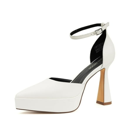 

Womens Pointed Toe Platform Pumps Chunky High Block Heels Slip On Office Shoes
