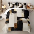 thumbnail image 2 of Castle Fairy Mid Century Geometric Block Quilt Full 3-Piece,Vintage Vertical Streak Full Bedspread Sets,Black Gold Cream,1 Coverlet and 2 Pillowcases, 2 of 7