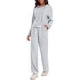 thumbnail image 3 of Conjunto de chándal de mujer ATHLECHIC de 2 piezas, suéter de canalé con capucha y pantalones de pierna ancha, conjunto de lounge casual, M Gris claro, 3 of 3