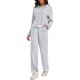 thumbnail image 4 of Conjunto de chándal de 2 piezas para mujer ATHLECHIC, suéter de canalé con capucha y pantalones de pierna ancha, conjunto de lounge casual XL gris claro, 4 of 4