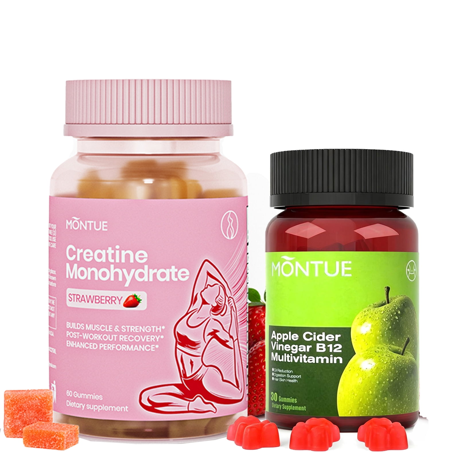 Women’s Creatine Monohydrate Gummies 3000mg (60 Count) & Apple Cider Vinegar ACV Gummies 30 Count Bundle, Female Fitness & Wellness Supplement