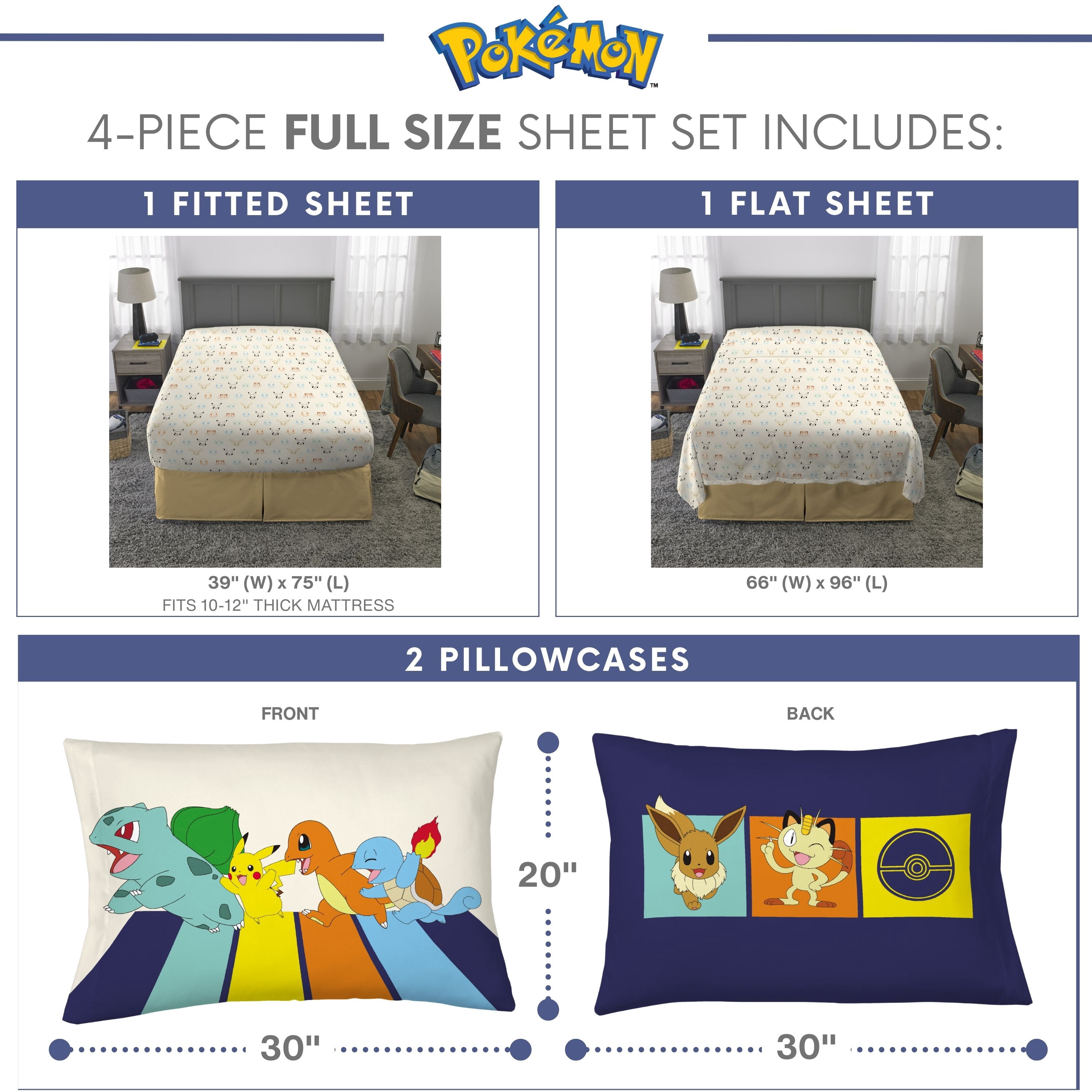 Pokemon Kids 4 Piece Sheet Set, Full