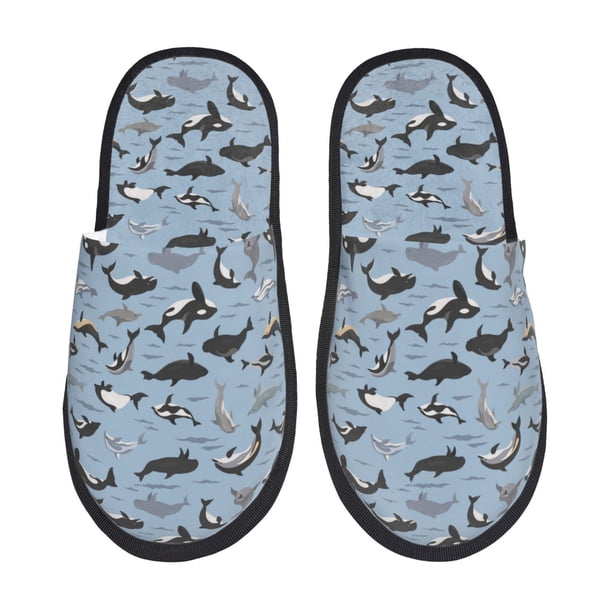 Fotbe Dolphins Pantuflas Peludas para Mujer con Estampado, Zapatillas de Peluche, Zapatos de Invierno para Casa, Uso Interior y Exterior-Medium