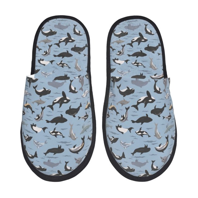 Fotbe Dolphins Pantuflas Peludas para Mujer con Estampado, Zapatillas de Peluche, Zapatos de Invierno para Casa, Uso Interior y Exterior-Medium