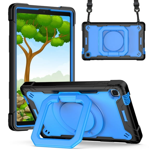 Case For Samsung Galaxy Tab A7 Lite (8.7 inch) Hybrid Armor 3in1 with 360 Degree Rotating Kickstand & Shoulder Strap Shockproof Tablet Cover [ Black / Blue ]