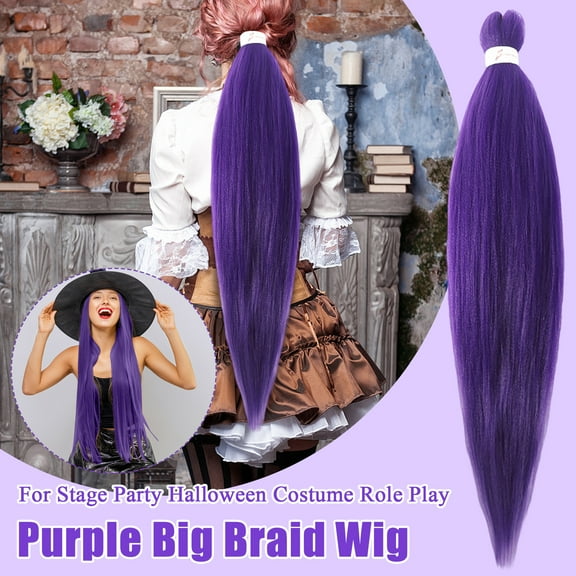 Purple Big Braid Wig Long Synthetic Hair Clip-in Ponytail Extension for Stage Party Halloween Cosplay Costume Role Play (1X, 26 inch)