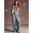 thumbnail image 2 of Two Piece Set for Women Summer Outfits Vacation Trendy Lounge Sets V Neck Matching Sets Gray-Blue S, 2 of 6