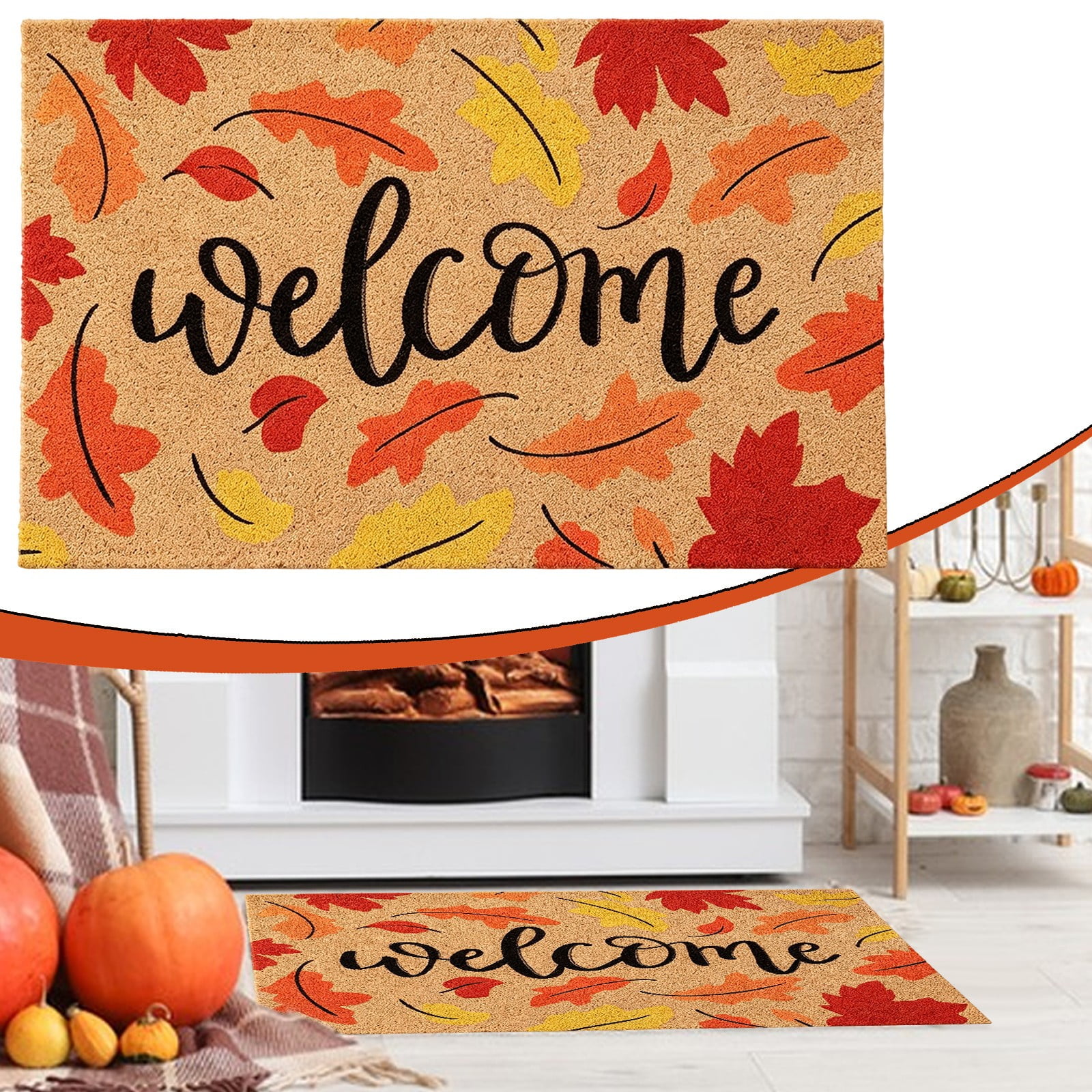 Pumpkin Welcome Doormat Cute Fall Non-Slip Front Door Mat for Porch Entryway Indoor Outdoor Thanksgiving Home Decor