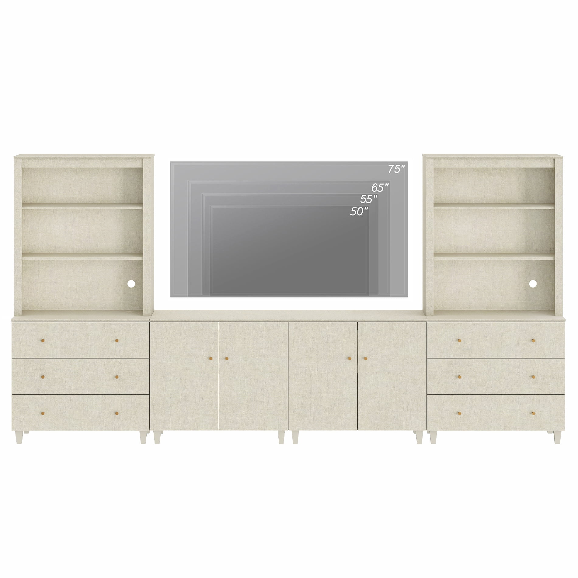 WAMPAT Wall Unit Entertainment Center for 75" TVs with Drawers&Doors, Beige