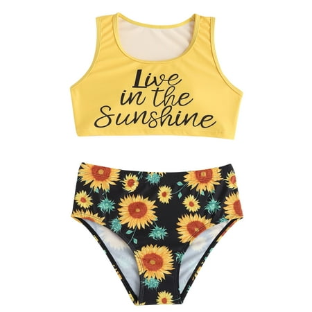 

Sngxgn Toddler Swimsuit Girl Girls Bikini Swimsuits 2-Pieces Tankini Bathing Suits Rashguard Set Yellow 13 Years