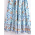 thumbnail image 3 of Women Blue Floral Print Ruffles Sleeve Bohemian Maxi Dresses Ladies Rayon Summer A-line Beach Boho Dress, 3 of 7