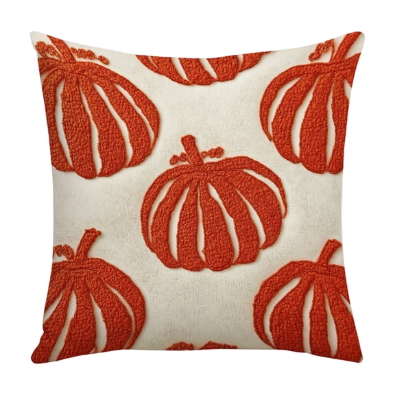 Throw Pillow Cover Orange Embroidered Pumpkin 18.0 x 18.0 Inch 1 Piece Single Side Printed Decorative Pillowcase for Modern Living Room Sofa Bedroom Bedside Thanksgiving Holiday Party Home Decor