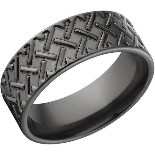 8mm Flat Black Zirconium Ring with a Milled Tread Design