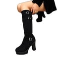 thumbnail image 5 of Viluyesy Knee High Boots for Women Fashion Chunky Heel Platform Faux Suede Side Zipper Buckle Dressy Comfortable Shoes Black Size 5, 5 of 9