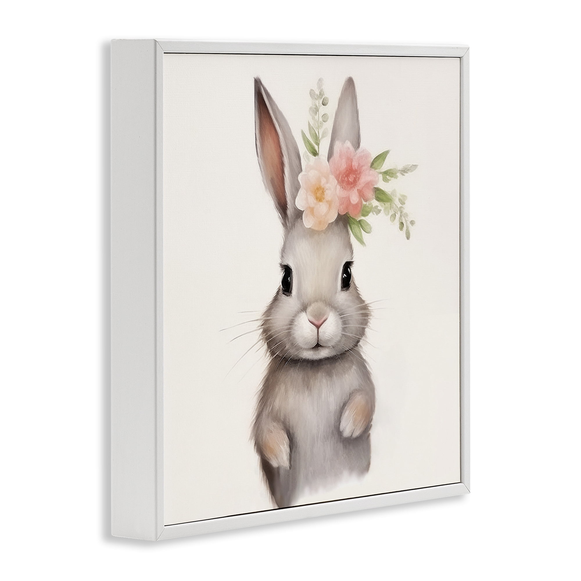 Stupell Industries Sweet Floral Crowned Bunny White Framed Giclee Art, design by Lazar Studio