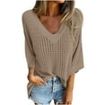 thumbnail image 2 of Npasoilc Summer Tops For Women Hollowed Out Outer Layer Long Sleeved Knitted Lazy Style Design V Neck Knit Sweater Comfortable Breathable Shirts, 2 of 9