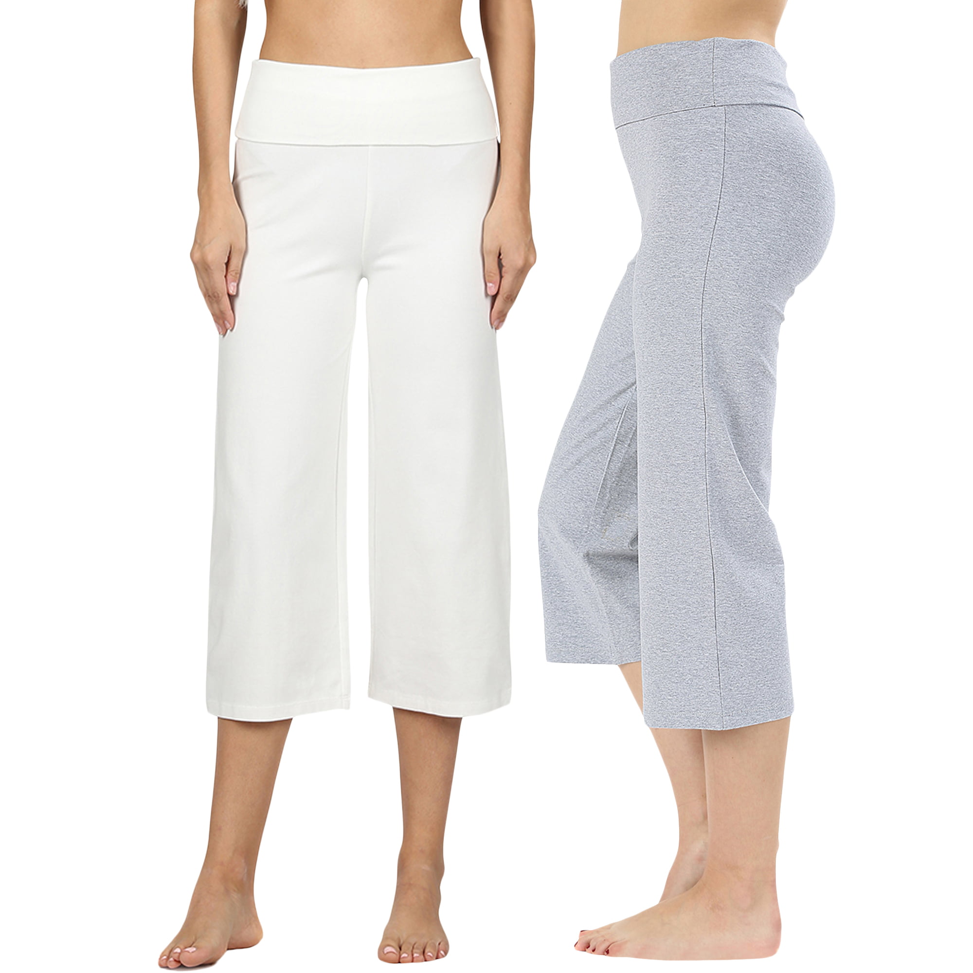 Women's Cotton Fold Over Capri Lounge Yoga Pants (S-3XL) 