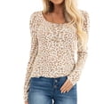 thumbnail image 3 of Top de manga larga de leopardo para mujer, jersey informal de moda con estampado de leopardo y cuello redondo, camisa de manga larga con mangas abullonadas, 3 of 5