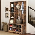 thumbnail image 2 of Uforic 39" Hall Tree with Shoe Storage, Coat Rack with Bench for Entryway Corner Narrow Adjustable Shelf, Brown, 2 of 9