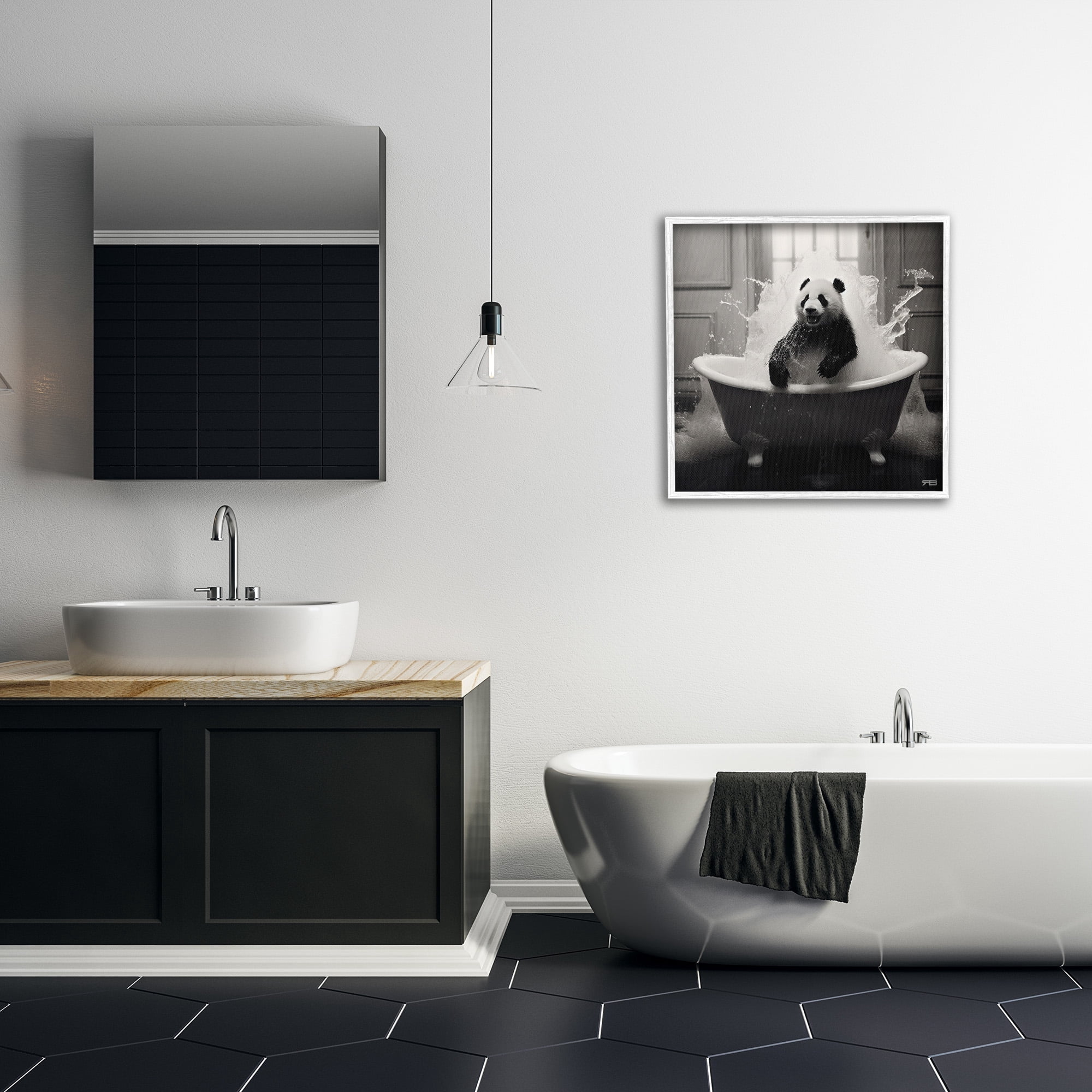 Stupell Industries Panda & Splashing Bathtub Animals & Insects Painting White Framed Art Print Wall Art, 24 x 24
