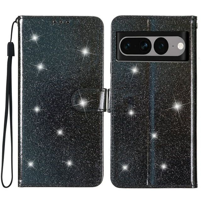 Compatible with Google Pixel 7 Pro Sparkling Glitter Wallet Case with Card Pocket Flip Cover