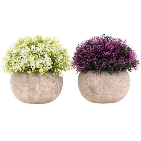 2-Pack Mini Artificial Plants Small Fakes Plants Topiary Shrubs Potted Decorative Faux Plant for Bathroom, Bedroom, House, Office (Best Houseplants For Bathroom)