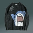 thumbnail image 3 of Huanledash Men Sweater Cartoon Shark Print Round Neck All Match Student Sweater for Daily Wear, 3 of 8