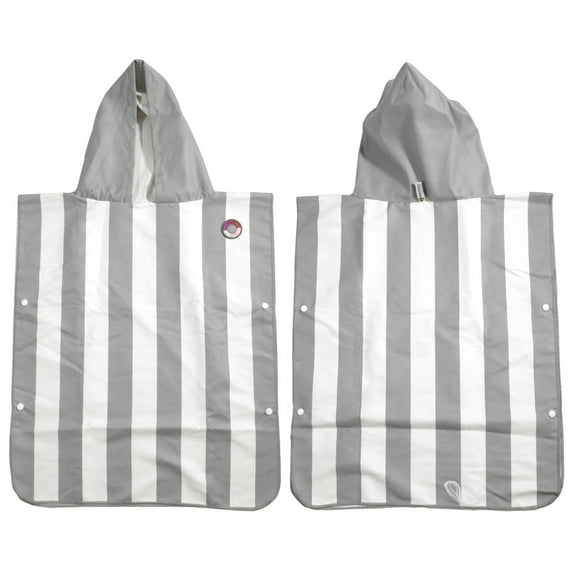 MinxNY Kids Hooded Microfiber Poncho Beach Towel Cover-up with UV Sensor - Grey Stripe
