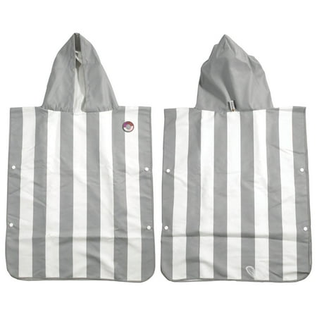 MinxNY Kids Hooded Microfiber Poncho Beach Towel Cover-up with UV Sensor - Grey Stripe