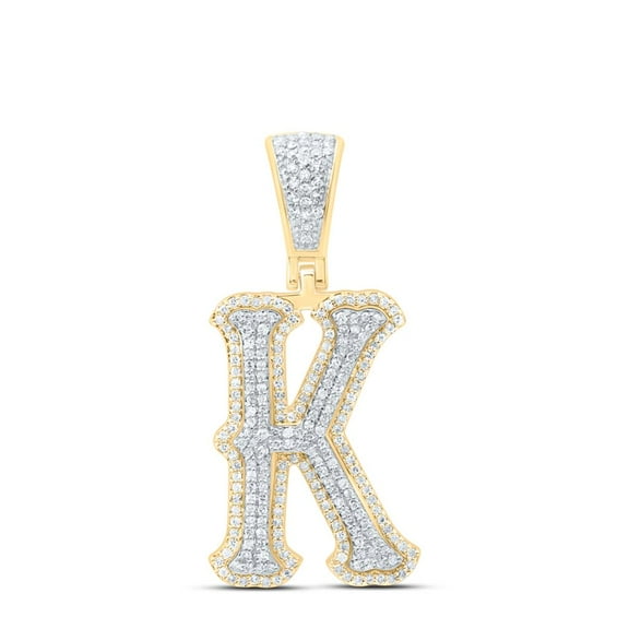 10K Yellow Gold Real Diamond Block Font Pointed Letter Initial K Pendant 5/8 CT