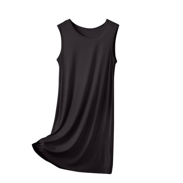 Diufon Robe de Pyjama pour Femme Été Mince Respirante Sans Manches Col Ras du Cou Chemises de Nuit Décontractées Amples Vêtements de Nuit pour la Maison