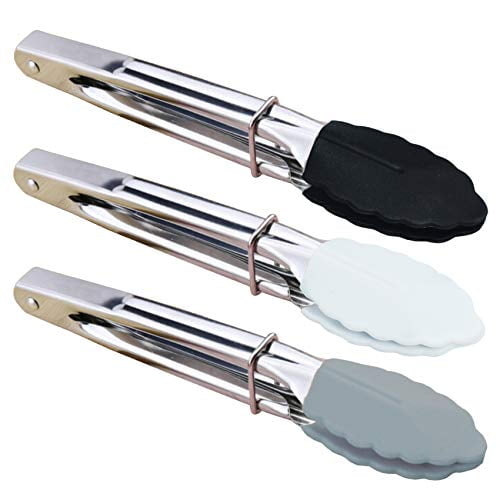 BBQ Baking HINMAY 9 Stainless Steel Kitchen Tongs with Silicone Tips Barbecue Tongs for Cooking Set of 3 Black 