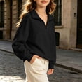 thumbnail image 4 of Cethrio Girls Collared Sweatshirts, Crew Neck Long Sleeve Casual Half-zip Fall Tops Black Size 9-10 T, 4 of 8