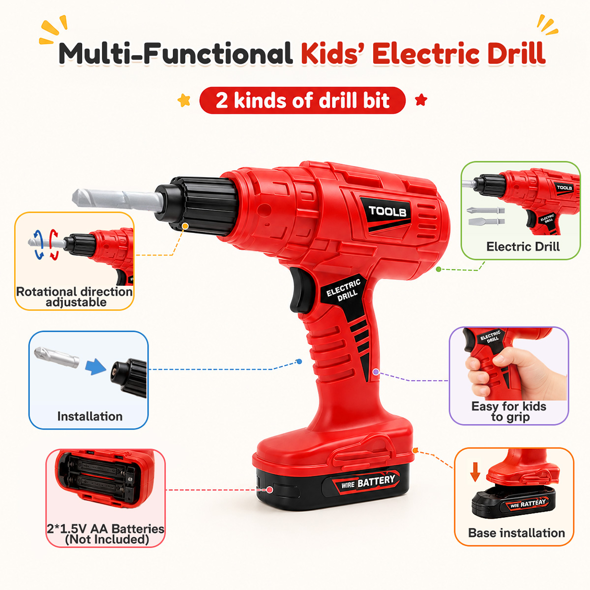 ALLJOY 55 Piece Kids Tool Set with Electronic Drill photo 4
