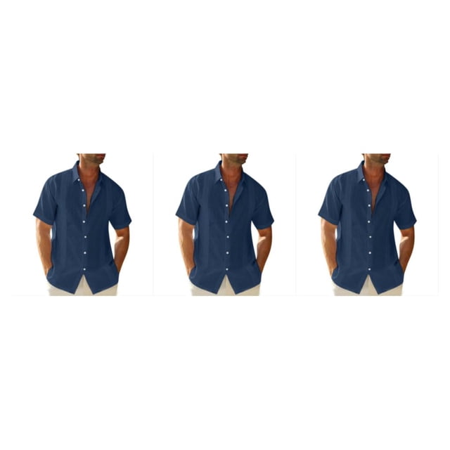 Qarigey Camisa abotonada de estilo casual para hombre Fiesta en la piscina de verano Color sólido Slim Fit Tops Ropa diaria Ropa Azul oscuro M Type1 NO1