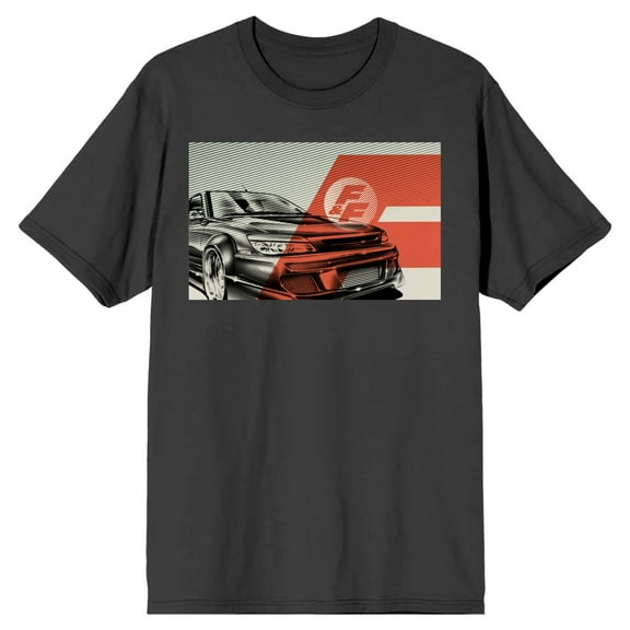 The Fast & the Furious Title Logo and Monochromatic Car Men's Charcoal Gray Graphic Tee-Medium