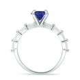 thumbnail image 6 of Petite Round Solitaire Ring Baguette Blue Sapphire Cubic Zirconia White Tone 925 Sterling Silver, Size 10, 6 of 7