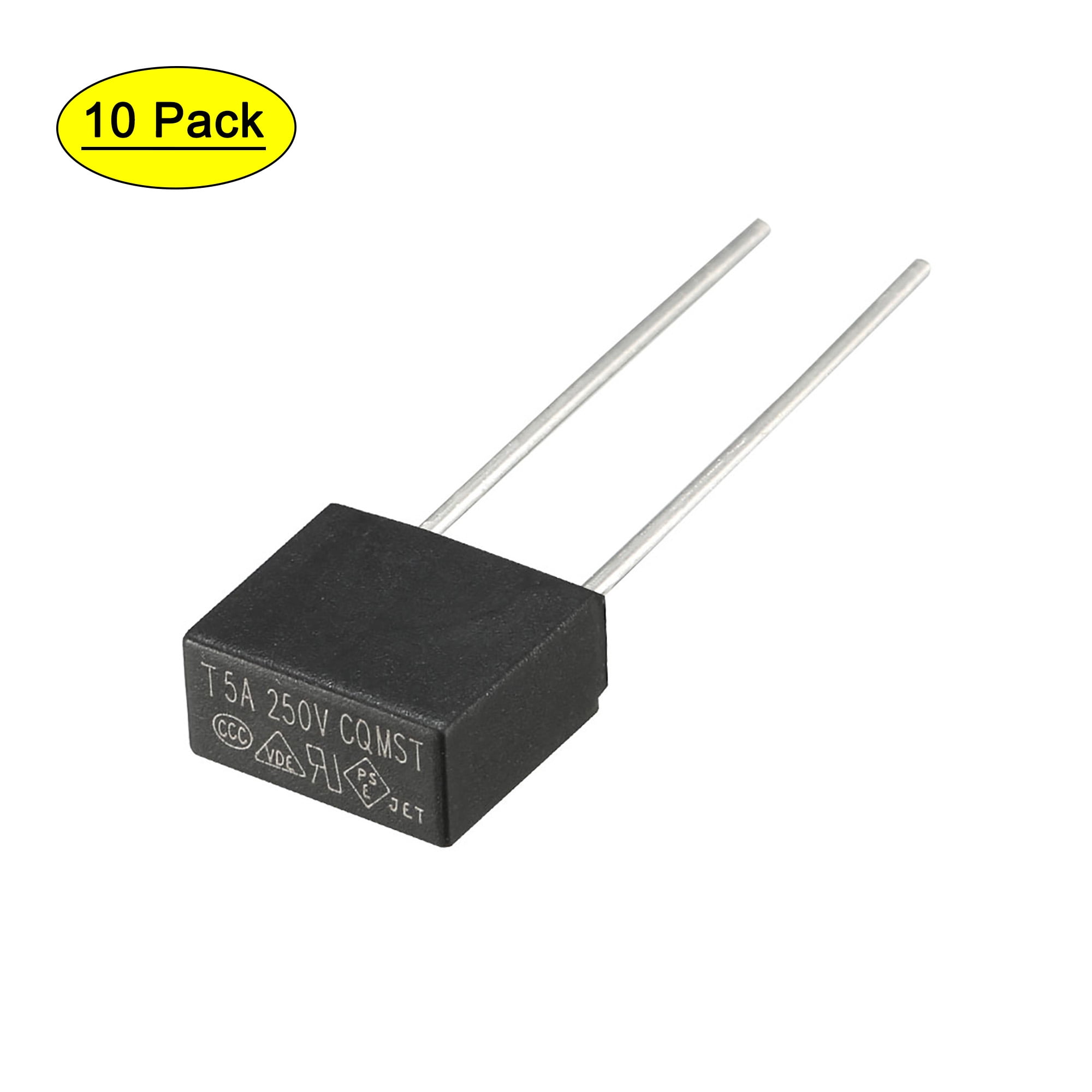 10Pcs DIP Mounted Square Slow Blow Micro Fuse T5A 5A 250V Black