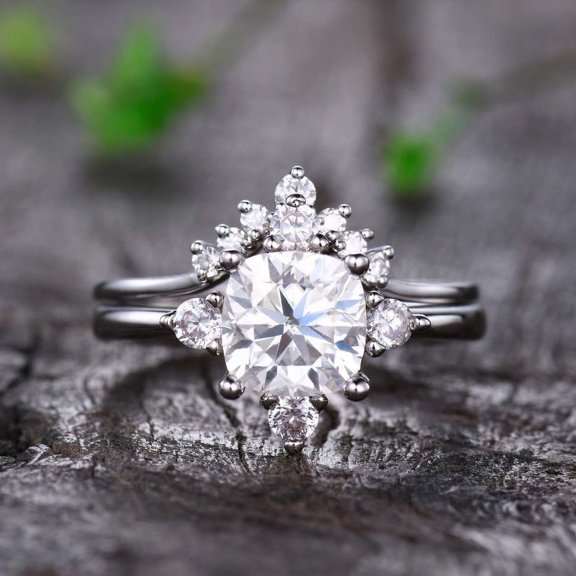 Bow Jewel 1.85 Ct Cushion Cut Lab Created Diamond Anniversary Rings - 14K White Gold Plated Engagement Rings - Bridal Set Gorgeous Gift for Women's - Latest Diamond Ring's - Valentine Proposal Rings