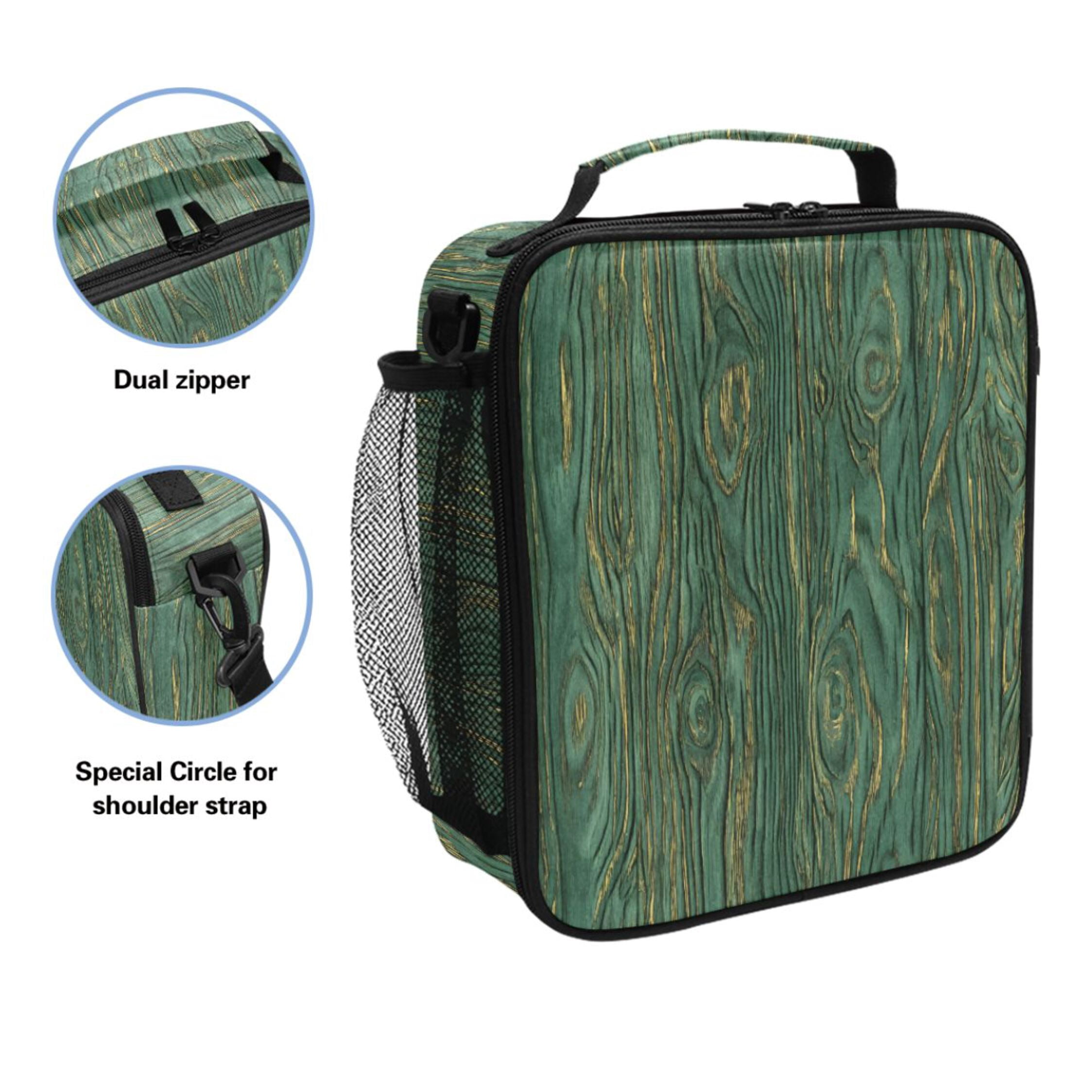 ALAZA Retro Wood Lunch Box Insulated Cooler Lunch Bag with Shoulder Strap Meal Prep Tote
