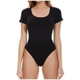 thumbnail image 1 of 2DXuixsh Combinaison pour Femmes Combinaison Basse Ronde Décontractée Confort Col Manches Courtes Aguichant Couleur Unie Mode Grande Taille Combinaison pour Femmes Courbes Noir Taille P, 1 of 6